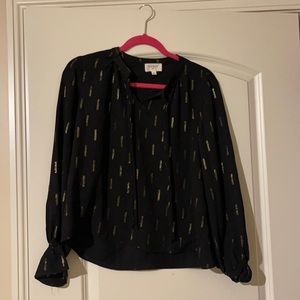 Long Sleeve Black and Gold Blouse- Everly Brand/ Size Small